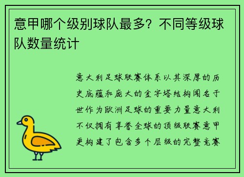 意甲哪个级别球队最多？不同等级球队数量统计